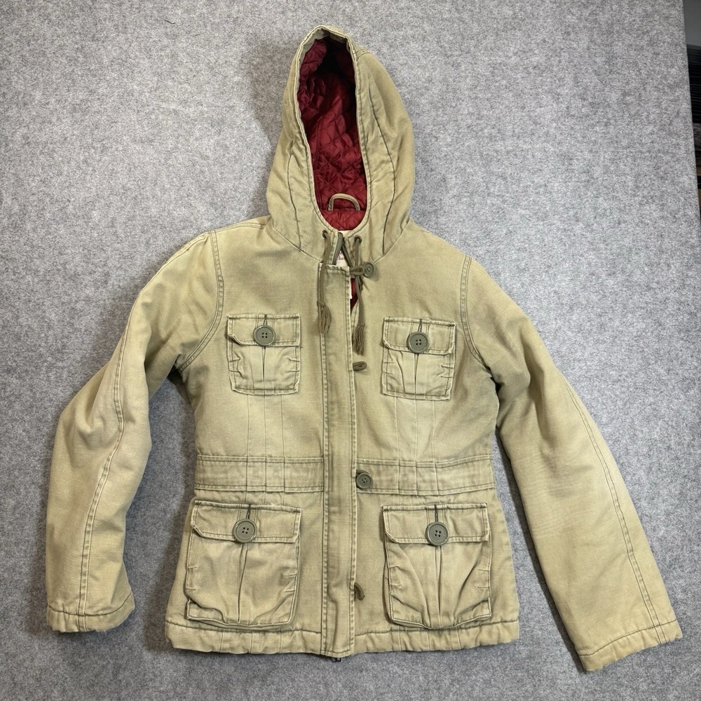 Vintage Abercrombie & Fitch Womens L Hooded Field Jacket Utility Y2K Quilted